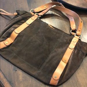 Lucky brand brown suede purse with leather trim
